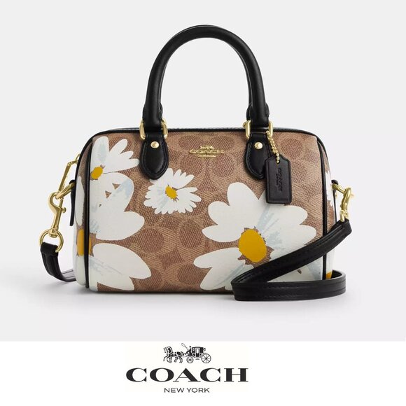 NWT 🌸 Coach Mini Rowan Crossbody Bag In Signature Canvas With Floral Print - Picture 1 of 11